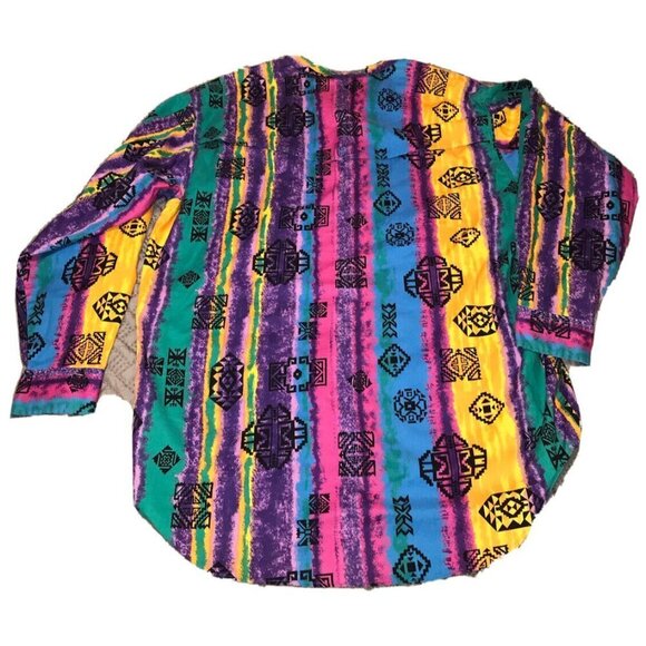 Wrangler 1990's Vintage South Western Aztec Style Print Long Sleeve Button Up XL - Picture 4 of 12